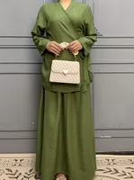 Middle East  Solid Color Lace-Up Top Skirt Suit Dubai Loose Casual Suit Women's Dress sku image 4