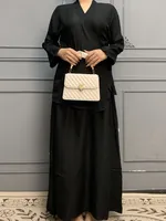 Middle East  Solid Color Lace-Up Top Skirt Suit Dubai Loose Casual Suit Women's Dress sku image 13
