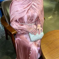 Foreign Trade Women's Muslim Clothing Streamline Yarn Three-piece Set Explosions Dress Robe Abaya sku image 24