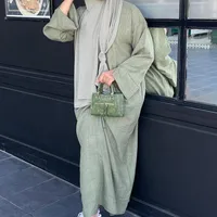 Round Neck Casual Malay Dress With Cuff Slit Long Dress Solid Color Casual Loose Plus Size Elegant Robe main image 1