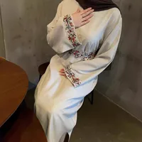 Shrimp  Muslim Clothing Linen Embroidery With Lining Dress Floral Embroidery main image 2