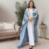 Trade Elegant Simple Middle East Turkey Solid Color Plus Size Satin Robe Abaya main image 1