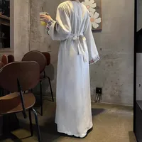 Shrimp  Muslim Clothing Linen Embroidery With Lining Dress Floral Embroidery main image 4