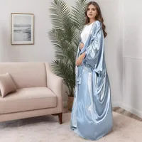 Trade Elegant Simple Middle East Turkey Solid Color Plus Size Satin Robe Abaya main image 2