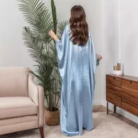 Trade Elegant Simple Middle East Turkey Solid Color Plus Size Satin Robe Abaya main image 3