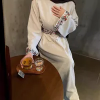 Shrimp  Muslim Clothing Linen Embroidery With Lining Dress Floral Embroidery main image 5