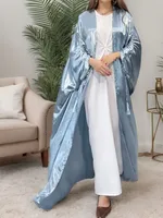 Trade Elegant Simple Middle East Turkey Solid Color Plus Size Satin Robe Abaya sku image 1