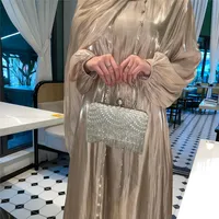Foreign Trade Women's Muslim Clothing Streamline Yarn Three-piece Set Explosions Dress Robe Abaya sku image 2