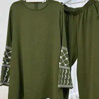 Foreign Trade Women's Muslim Clothing Abaya Embroidered Top With Wide Leg Pants Two-piece Set sku image 9