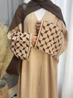 Foreign Trade Women's Clothing Muslim Clothing Abay Hand Embroidered Leaves Plaid Dress Dress Robe sku image 7