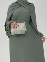 Foreign Trade High Elastic Wrinkle Dress Multicolor Casual Dress Robe Abaya sku image 12