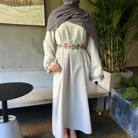 Shrimp Skin  Muslim Clothing Linen Embroidered Abaya Dress Robe Long Dress main image 1
