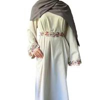 Shrimp Skin  Muslim Clothing Linen Embroidered Abaya Dress Robe Long Dress main image 2