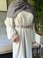 Shrimp Skin  Muslim Clothing Linen Embroidered Abaya Dress Robe Long Dress sku image 3