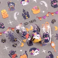 Halloween Style Vintage Style Roman Style Pumpkin Castle Cat Nail Stickers Nail Sticker main image 4