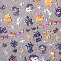 Halloween Style Vintage Style Roman Style Pumpkin Castle Cat Nail Stickers Nail Sticker main image 7