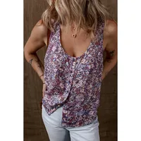 Retro Floral Print Sleeveless Vest Women's Loose Fit U-Neck Summer New Style Versatile Casual Wear Comfortable Cotton Blend main image 3