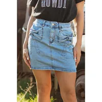 Summer New Pure Color High Waist Denim Mini Skirt Women's Personality Trendy Cotton Polyester A-Line Skirt With Butterfly Knot main image 1