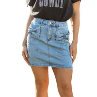 Summer New Pure Color High Waist Denim Mini Skirt Women's Personality Trendy Cotton Polyester A-Line Skirt With Butterfly Knot main image 5
