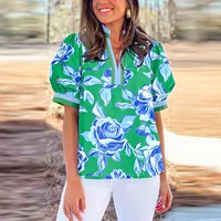 Summer New Style Women's Loose Printed Short Sleeve Chiffon Top Casual Versatile Floral Pattern Three-quarter Length Tunic Top main image 1