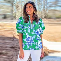 Summer New Style Women's Loose Printed Short Sleeve Chiffon Top Casual Versatile Floral Pattern Three-quarter Length Tunic Top main image 2