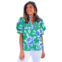 Summer New Style Women's Loose Printed Short Sleeve Chiffon Top Casual Versatile Floral Pattern Three-quarter Length Tunic Top main image 3