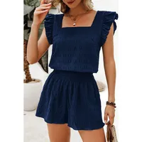 Elegant Commute Fashion Set Women Short Sleeve Shorts Two Piece Set Summer New Style  Pure Color Polyester And Spandex main image 1