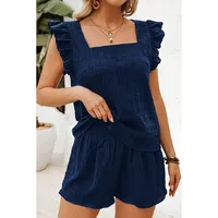Elegant Commute Fashion Set Women Short Sleeve Shorts Two Piece Set Summer New Style  Pure Color Polyester And Spandex main image 2