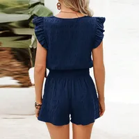 Elegant Commute Fashion Set Women Short Sleeve Shorts Two Piece Set Summer New Style  Pure Color Polyester And Spandex main image 3