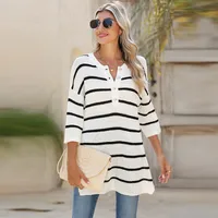 Summer 2025 Women's V-neck 7/8 Sleeve Printed T-shirt Casual Versatile Long Style Loose Fit Top  Fashion main image 2