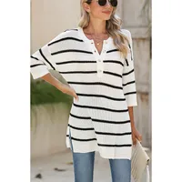 Summer 2025 Women's V-neck 7/8 Sleeve Printed T-shirt Casual Versatile Long Style Loose Fit Top  Fashion main image 4