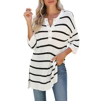 Summer 2025 Women's V-neck 7/8 Sleeve Printed T-shirt Casual Versatile Long Style Loose Fit Top  Fashion sku image 1