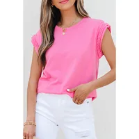 Summer 2025 Women's Casual Style Pure Color Knitted Short Sleeve T-Shirt Round Neck Pullover Top Versatile Commute Essential main image 1
