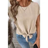Fashionable Pure Color Short Sleeve T-Shirt Women's Knot Neck Design Casual Style Round Neck Loose Fit Summer New Arrival main image 2
