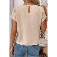 Fashionable Pure Color Short Sleeve T-Shirt Women's Knot Neck Design Casual Style Round Neck Loose Fit Summer New Arrival main image 4
