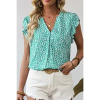 Summer 2025 Women's V-neck Tunic Top Leopard Print Chiffon Three-quarter Sleeve Casual Loose Fit Fashionable European Style main image 1