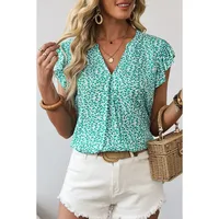 Summer 2025 Women's V-neck Tunic Top Leopard Print Chiffon Three-quarter Sleeve Casual Loose Fit Fashionable European Style main image 2