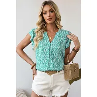 Summer 2025 Women's V-neck Tunic Top Leopard Print Chiffon Three-quarter Sleeve Casual Loose Fit Fashionable European Style main image 3