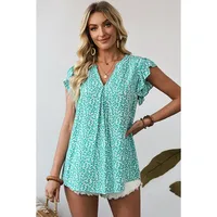 Summer 2025 Women's V-neck Tunic Top Leopard Print Chiffon Three-quarter Sleeve Casual Loose Fit Fashionable European Style main image 4