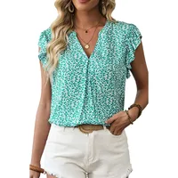Summer 2025 Women's V-neck Tunic Top Leopard Print Chiffon Three-quarter Sleeve Casual Loose Fit Fashionable European Style main image 5