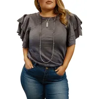Loose Oversize Women's Short Sleeve T-shirt  Fashion Floral Edge Pure Color Round Neck Pullover Summer New Arrival main image 2