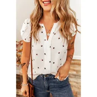 Summer Polka Dot Print Short Sleeve T-Shirt Women Loose V-Neck Flounce Hem Overhead Top Casual Style New Fashion main image 1