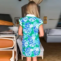 Summer New Floral Print V-neck Women's Dress Straight Leg Short Skirt High Waist Casual Style Color Block Pocket Design main image 4