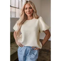Summer New Pure Color Texture Bubble Sleeve Hoodie Women's Short Sleeve Round Neck T-shirt Fashionable Versatile Casual Style main image 2