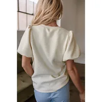 Summer New Pure Color Texture Bubble Sleeve Hoodie Women's Short Sleeve Round Neck T-shirt Fashionable Versatile Casual Style main image 4
