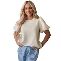 Summer New Pure Color Texture Bubble Sleeve Hoodie Women's Short Sleeve Round Neck T-shirt Fashionable Versatile Casual Style main image 5