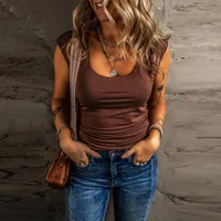 Summer New Style Solid Color Vest Women's Slim Fit Sleeveless Top Simple European Style Casual Wear Comfortable V-Neck T-Shirt main image 1