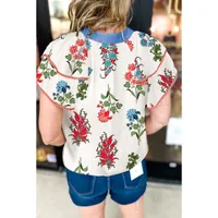 Summer New Style V-neck Chiffon Top Women's Casual Floral Print Overhead Shirt Loose Fit Three-quarter Sleeve Regular Length main image 2