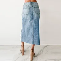 Summer New High Waist Solid Color Mini Skirt Women's Personality Trendy Asymmetrical Hole Denim Skirt Cotton Polyester Fabric main image 3
