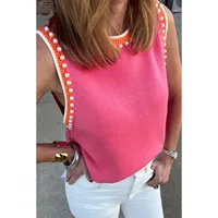 Summer 2025 Women's Round Neck Loose Sleeveless Pullover Vest Fashionable Versatile Beaded Casual Style Color Block Design main image 2
